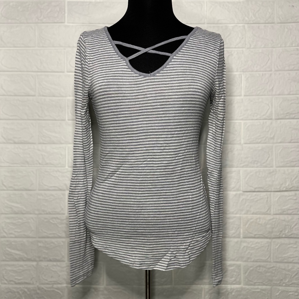 Striped Criss-Cross Long Sleeve Top